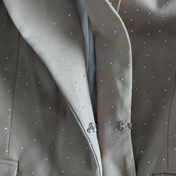 New Zara embellished rhinestone semi dropped blazer beige tan neutral sparkle - Picture 10 of 15